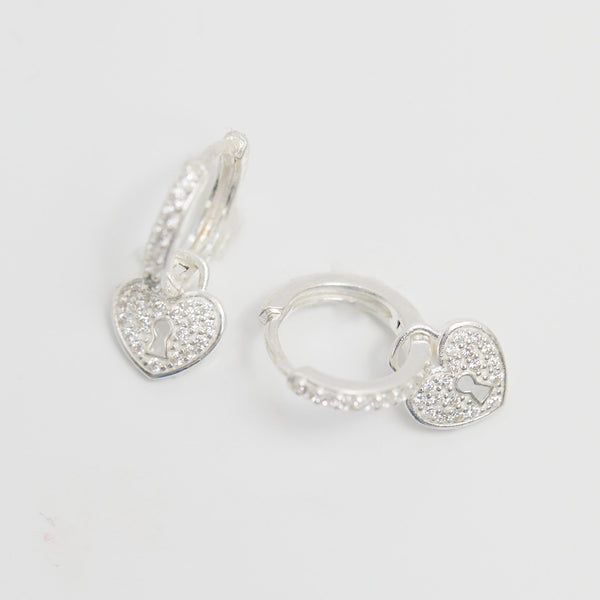 Simply Silver Sterling Silver 925 Pave Padlock Charm Hoop Earrings