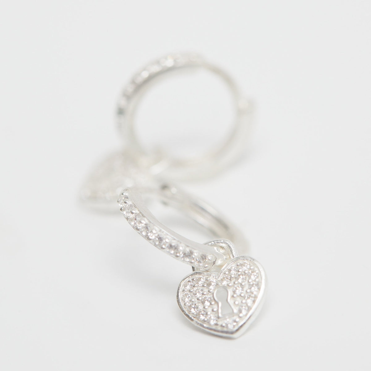 Simply Silver Sterling Silver 925 Pave Padlock Charm Hoop Earrings