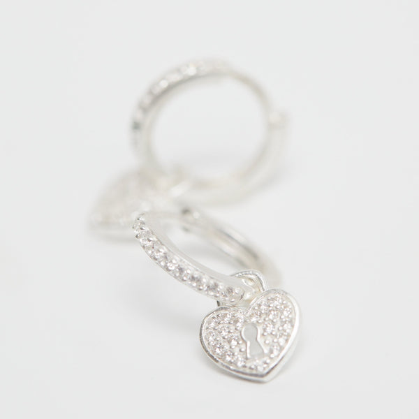 Simply Silver Sterling Silver 925 Pave Padlock Charm Hoop Earrings