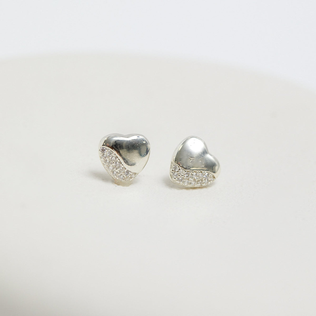 Simply Silver Sterling Silver 925 Polished and Pave Heart Stud Earrings