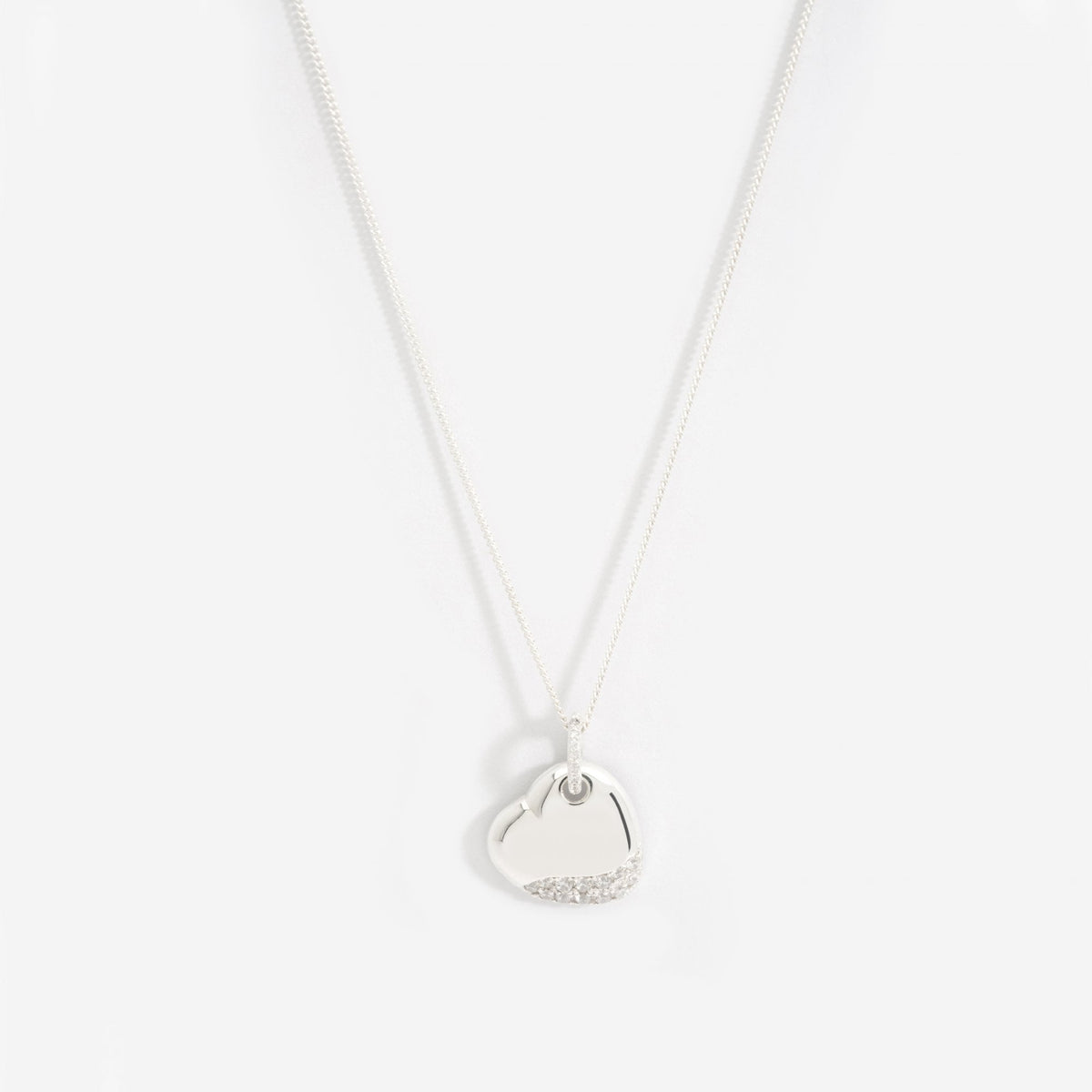Simply Silver Sterling Silver 925 Pave and Polished Puff Heart Necklace