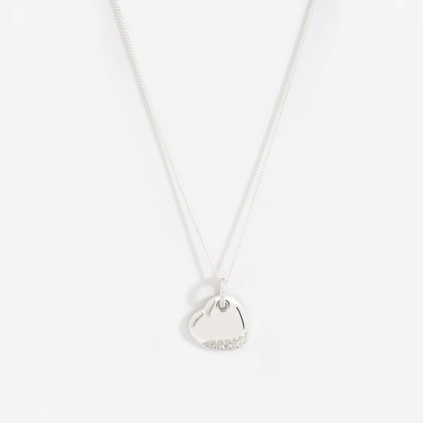 Simply Silver Sterling Silver 925 Pave and Polished Puff Heart Necklace