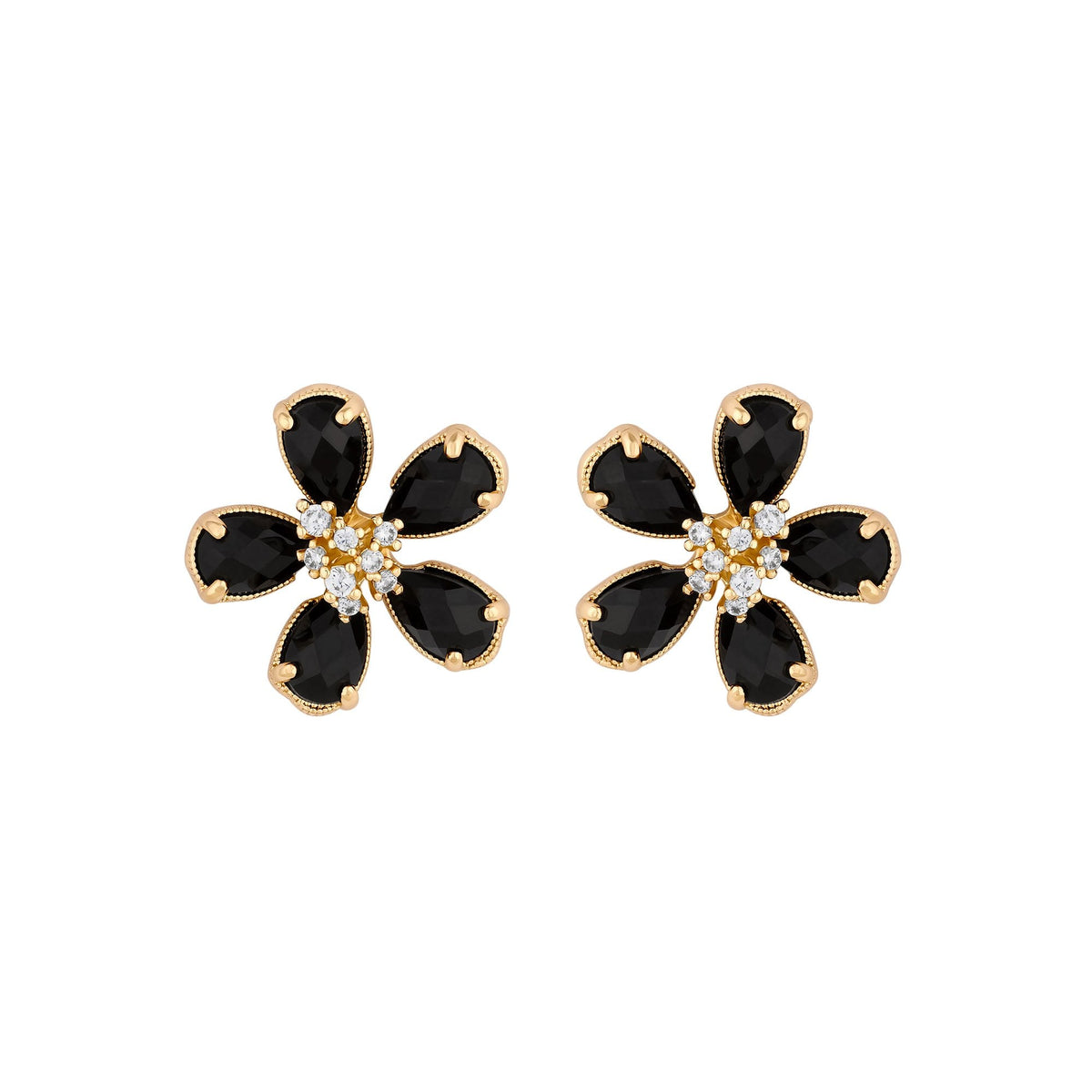 Jon Richard Gold Plated and Jet Floral Stud Earrings