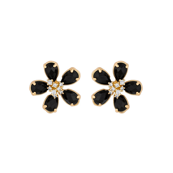 Jon Richard Gold Plated and Jet Floral Stud Earrings