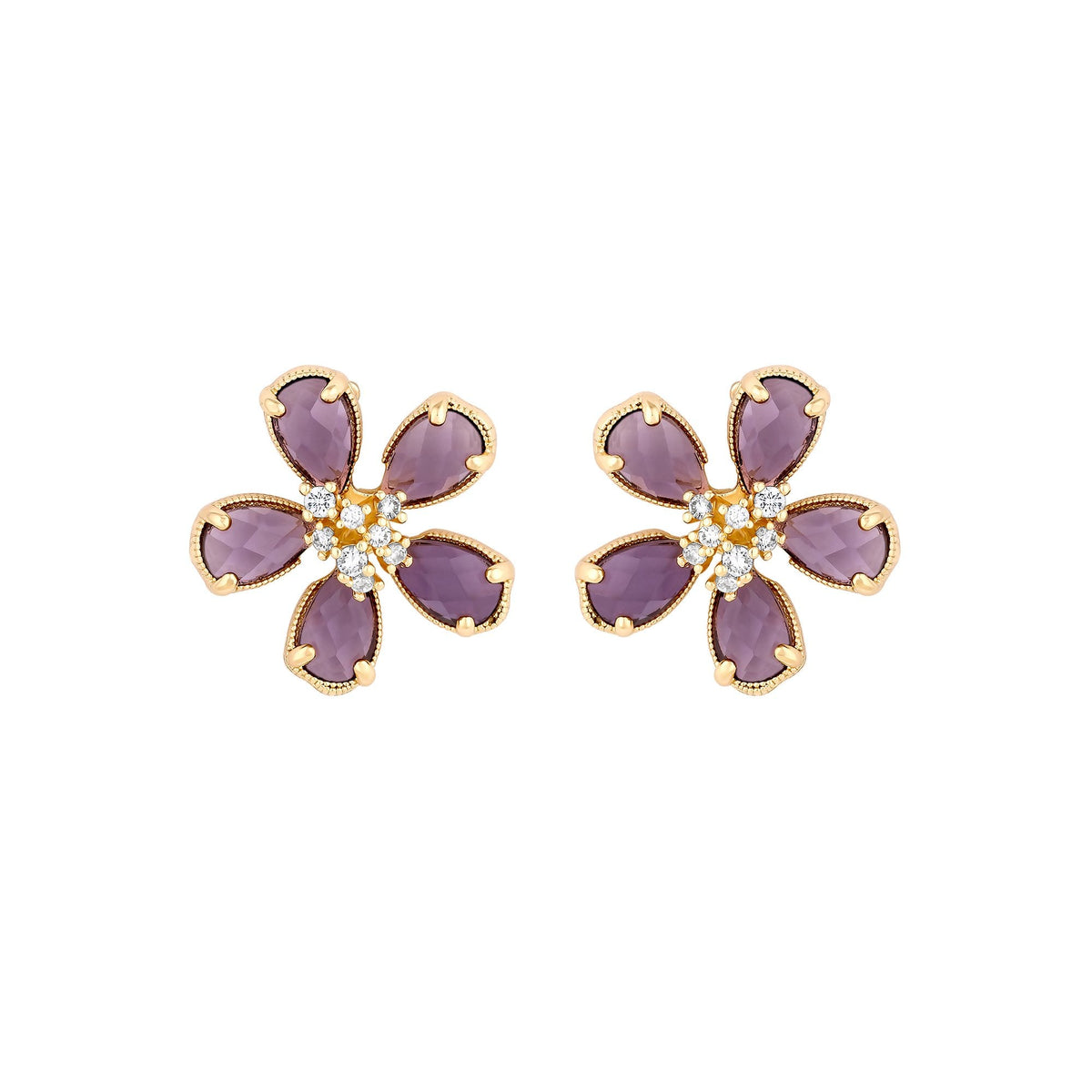 Jon Richard Gold Plated Amethyst Floral Stud Earrings