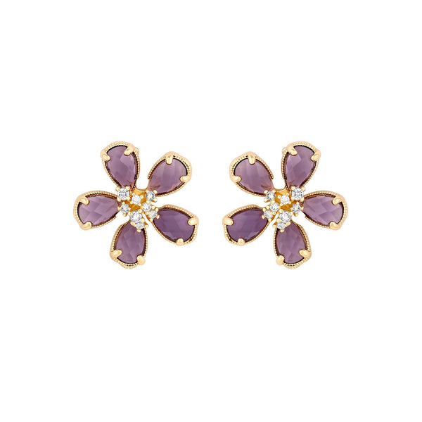 Jon Richard Gold Plated Amethyst Floral Stud Earrings