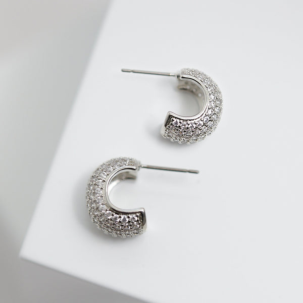 Jon Richard Rhodium Plated Cubic Zirconia Half Hoop Earrings
