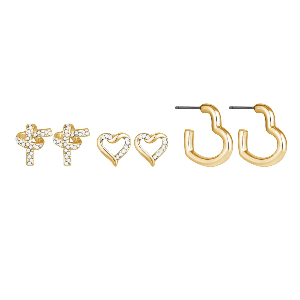Mood Gold Crystal Love Heart Mixed Earrings - Pack of 3