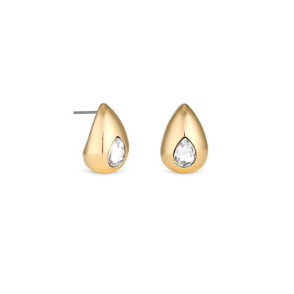 Mood Gold Crystal Pear Dome Hoop Earrings