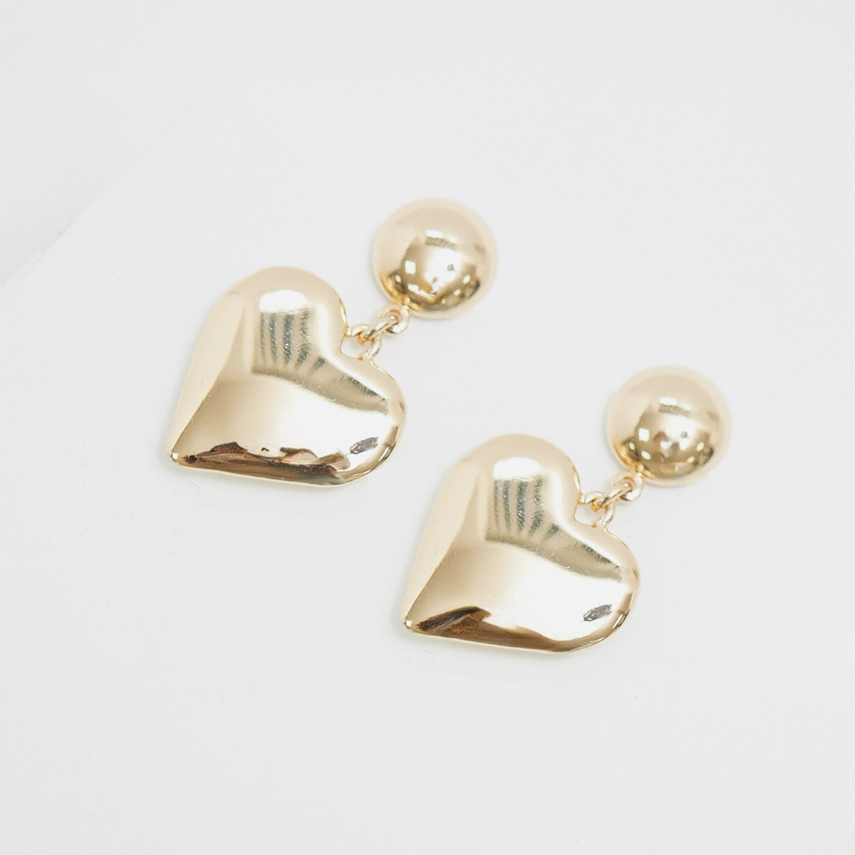 Mood Gold Polished Puffed Heart Drop Earrings