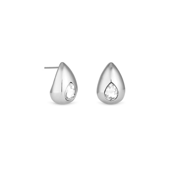 Mood Silver Crystal Pear Dome Hoop Earrings