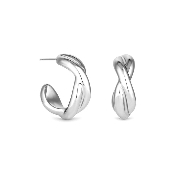 Mood Silver Polished Weave Hoop Earrings