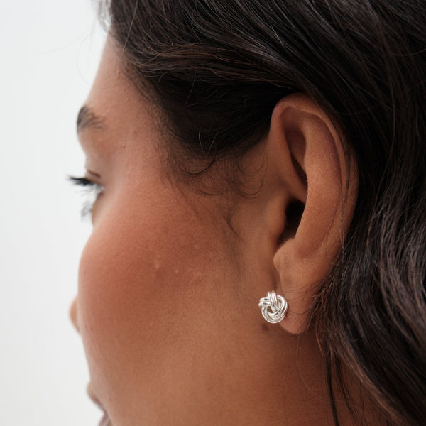 Simply Silver Sterling Silver 925 Polished Double Row Knot Stud Earrings
