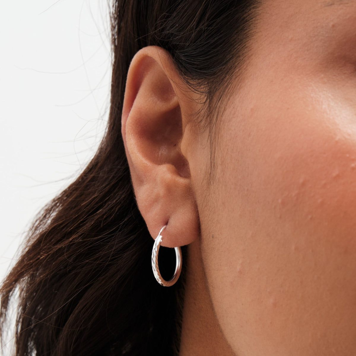 Simply Silver Sterling Silver 925 Textured Mini Sleeper Hoop Earrings
