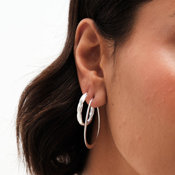 Simply Silver Sterling Silver 925 Polished Oval Flat Edge Hoop Earrings