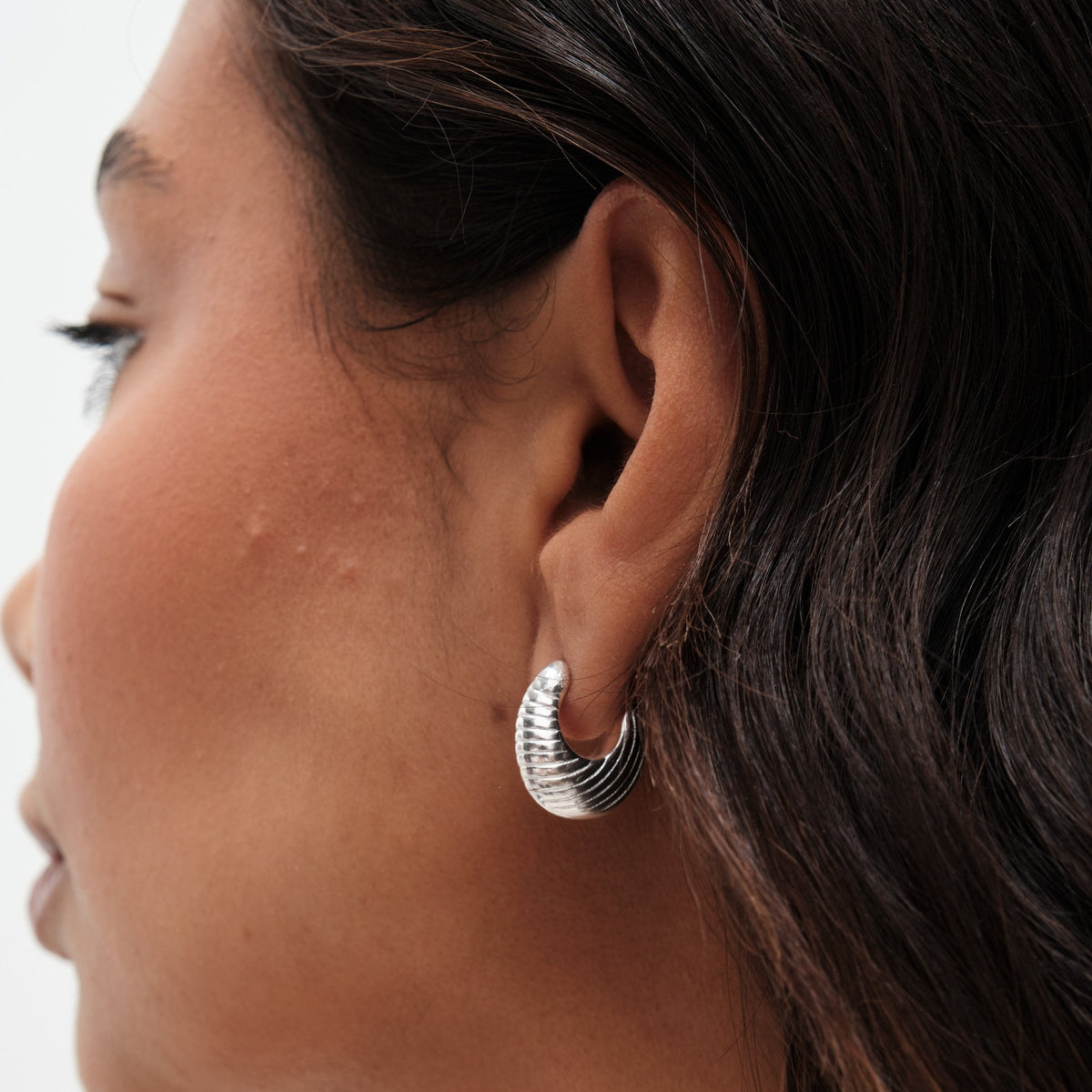 Simply Silver Sterling Silver 925 Polished Textured Hoop Earrings