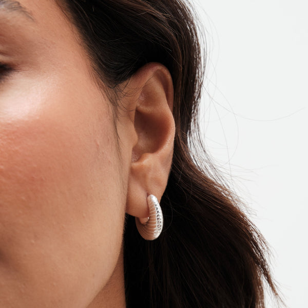 Simply Silver Sterling Silver 925 Polished Textured Hoop Earrings
