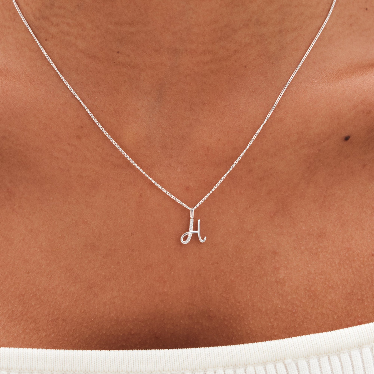 Simply Silver Sterling Silver 925 Polished and Cubic Zirconia Initial Pendant - H