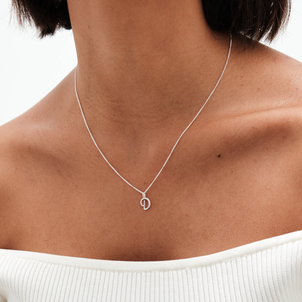 Simply Silver Sterling Silver 925 Polished and Cubic Zirconia Initial Pendant - D