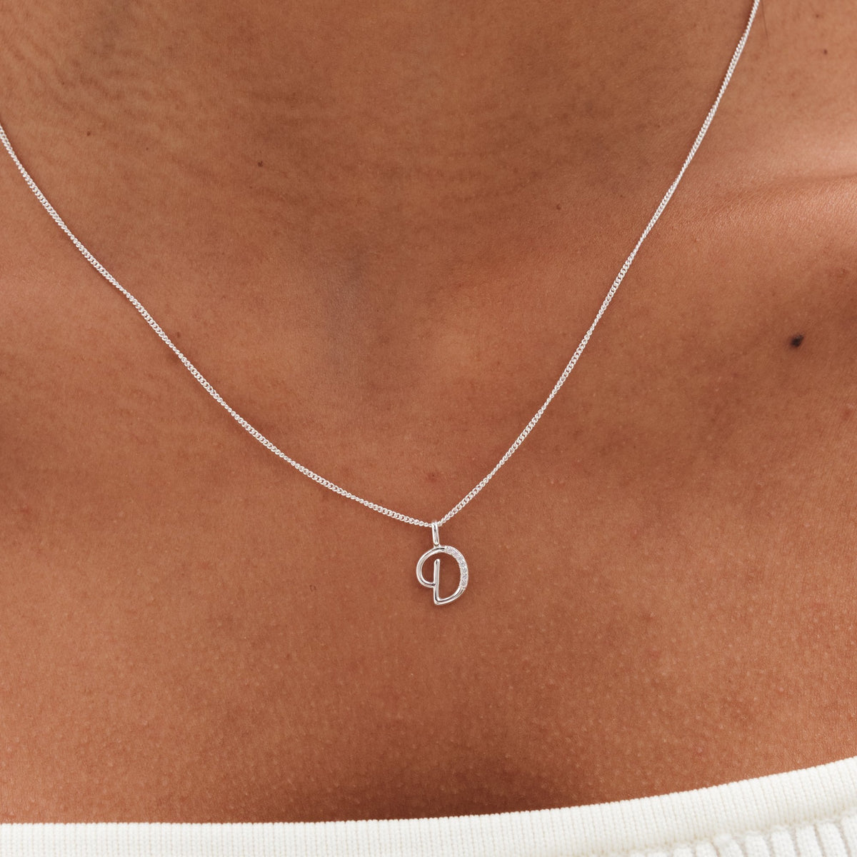 Simply Silver Sterling Silver 925 Polished and Cubic Zirconia Initial Pendant - D