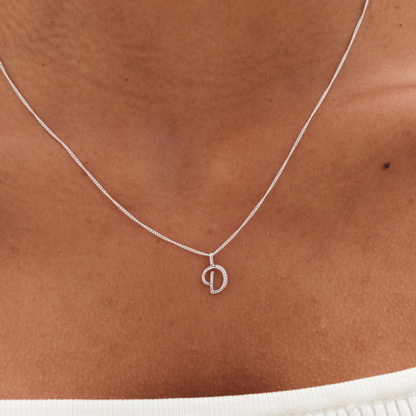 Simply Silver Sterling Silver 925 Polished and Cubic Zirconia Initial Pendant - D