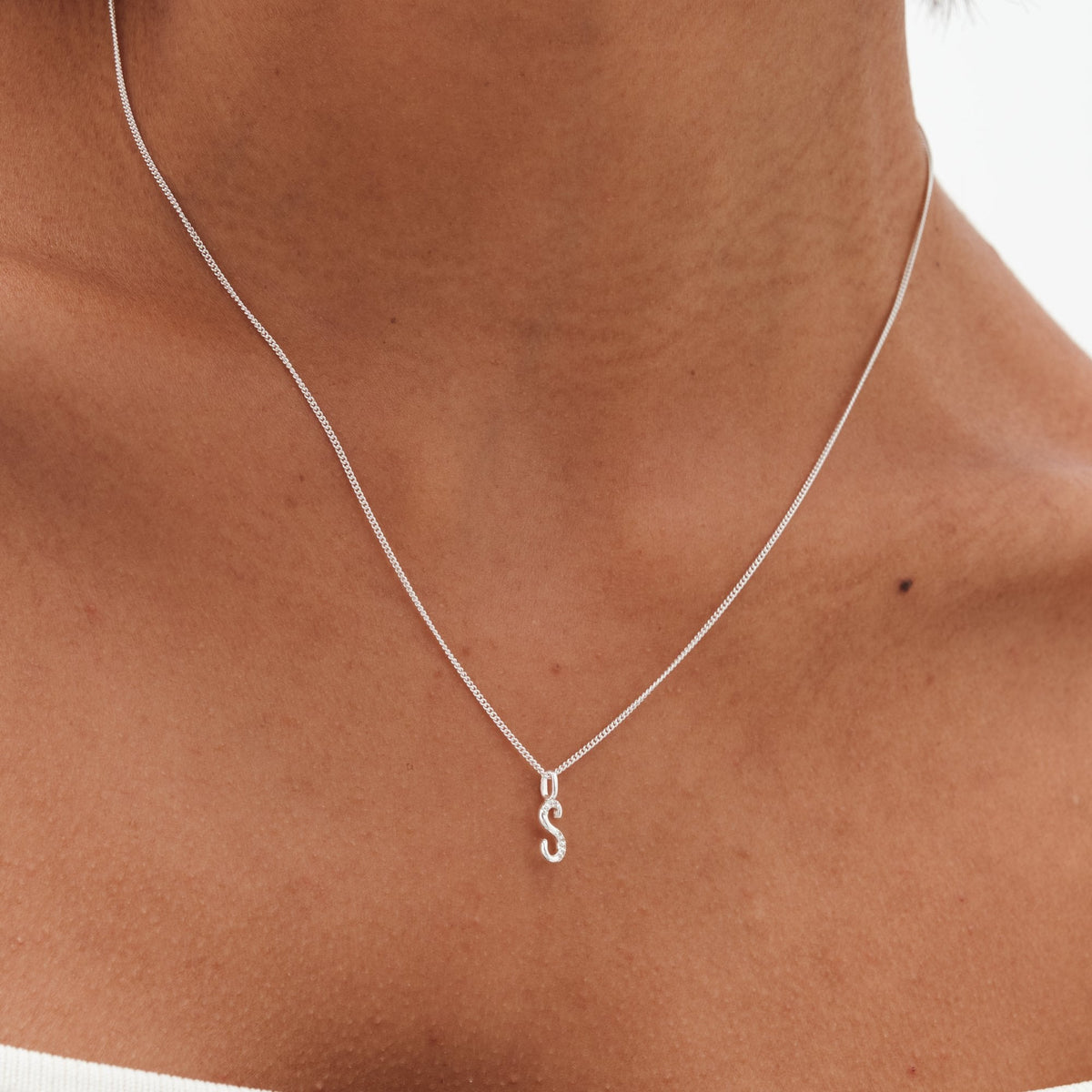 Simply Silver Sterling Silver 925 Polished and Cubic Zirconia Initial Pendant - S
