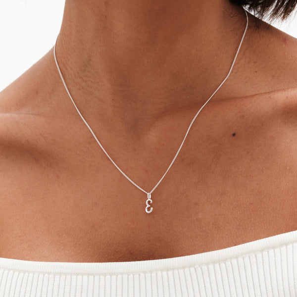 Simply Silver Sterling Silver 925 Polished and Cubic Zirconia Initial Pendant - E