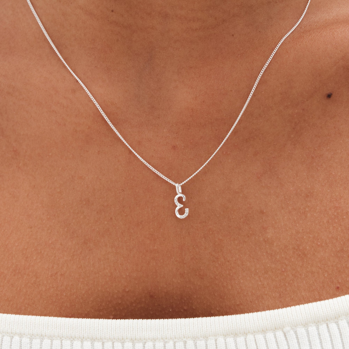 Simply Silver Sterling Silver 925 Polished and Cubic Zirconia Initial Pendant - E
