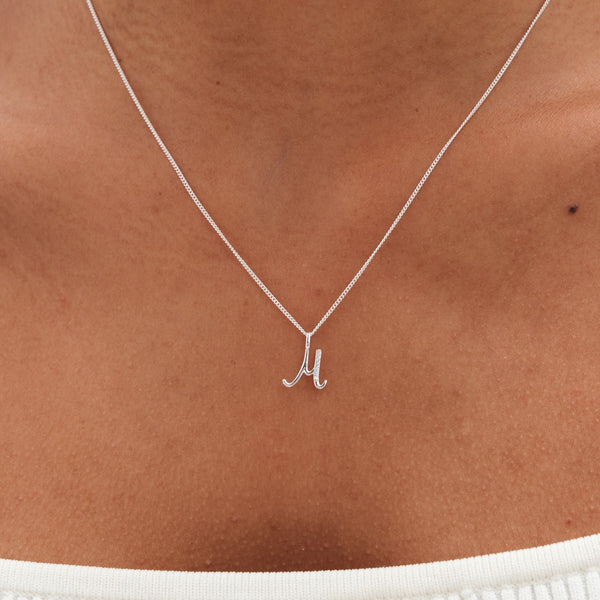 Simply Silver Sterling Silver 925 Polished and Cubic Zirconia Initial Pendant - M