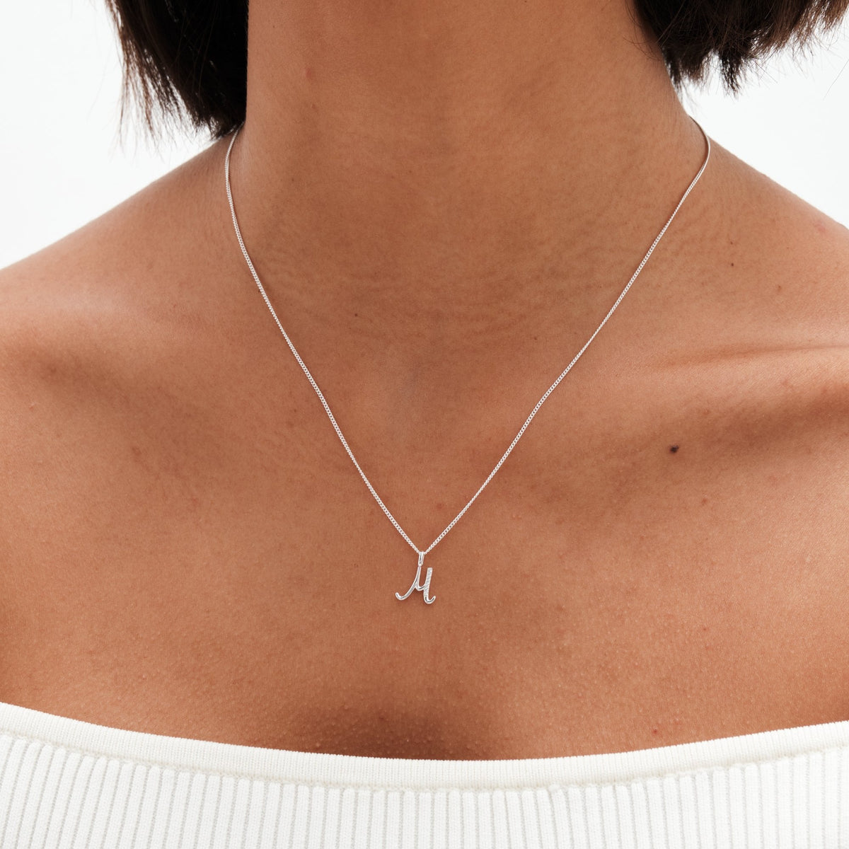 Simply Silver Sterling Silver 925 Polished and Cubic Zirconia Initial Pendant - M