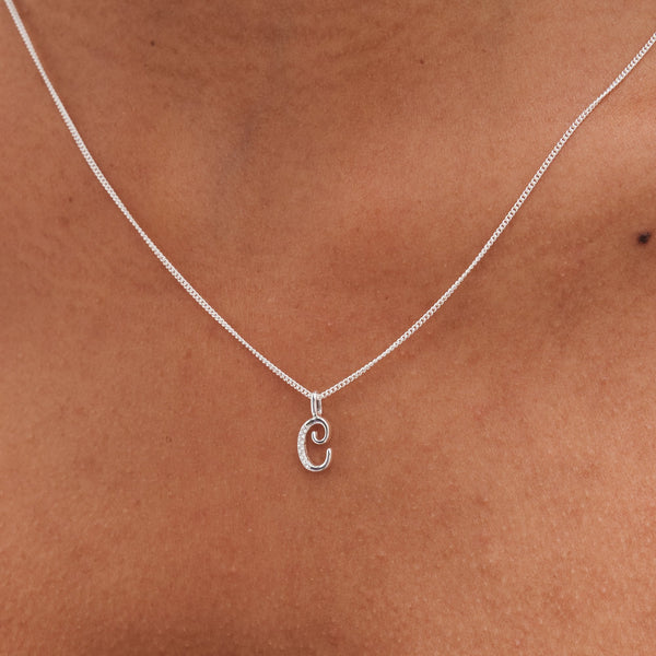 Simply Silver Sterling Silver 925 Polished and Cubic Zirconia Initial Pendant - C