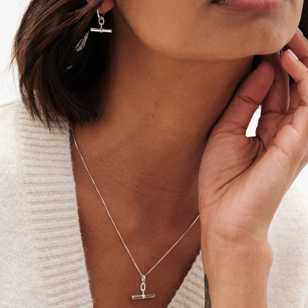Simply Silver Sterling Silver 925 Textured Polished T Bar Necklace