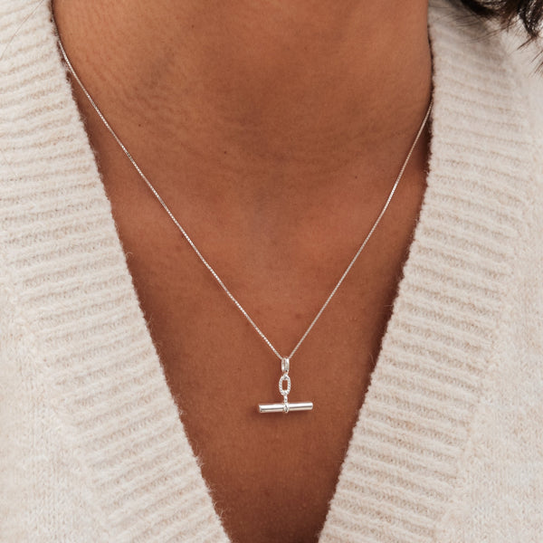Simply Silver Sterling Silver 925 Textured Polished T Bar Necklace