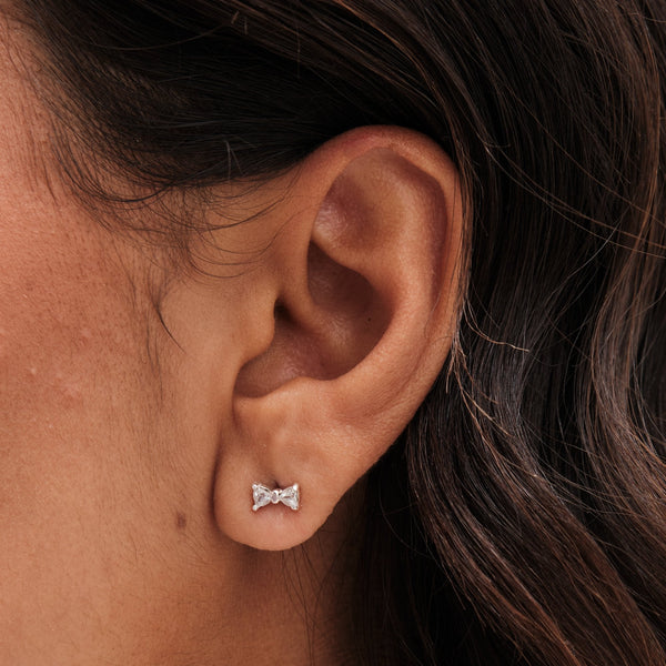 Simply Silver Sterling Silver 925 Cubic Zirconia Bow Stud Earrings
