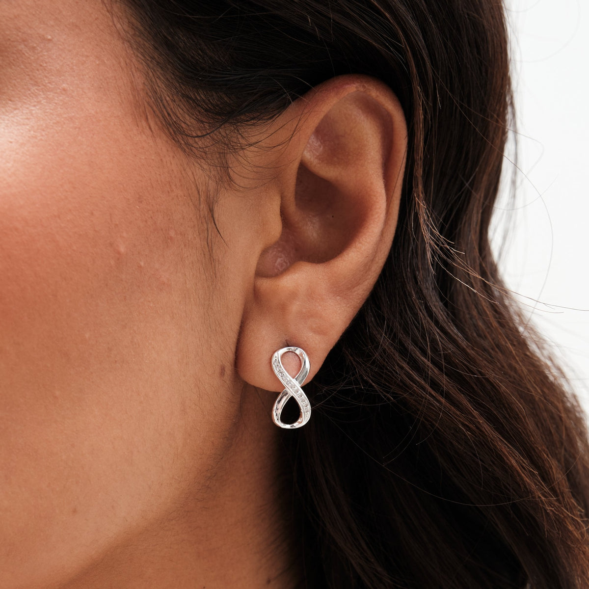 Simply Silver Sterling Silver 925 Polished and Cubic Zirconia Infinity Stud Earrings