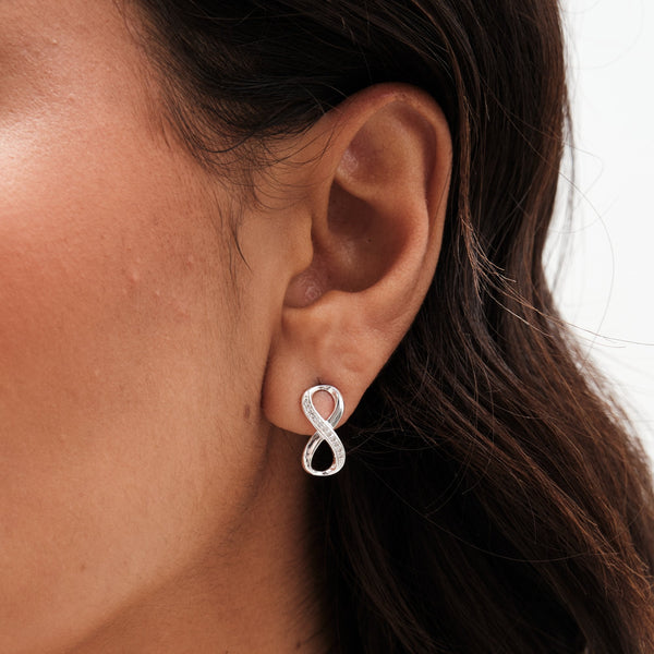 Simply Silver Sterling Silver 925 Polished and Cubic Zirconia Infinity Stud Earrings