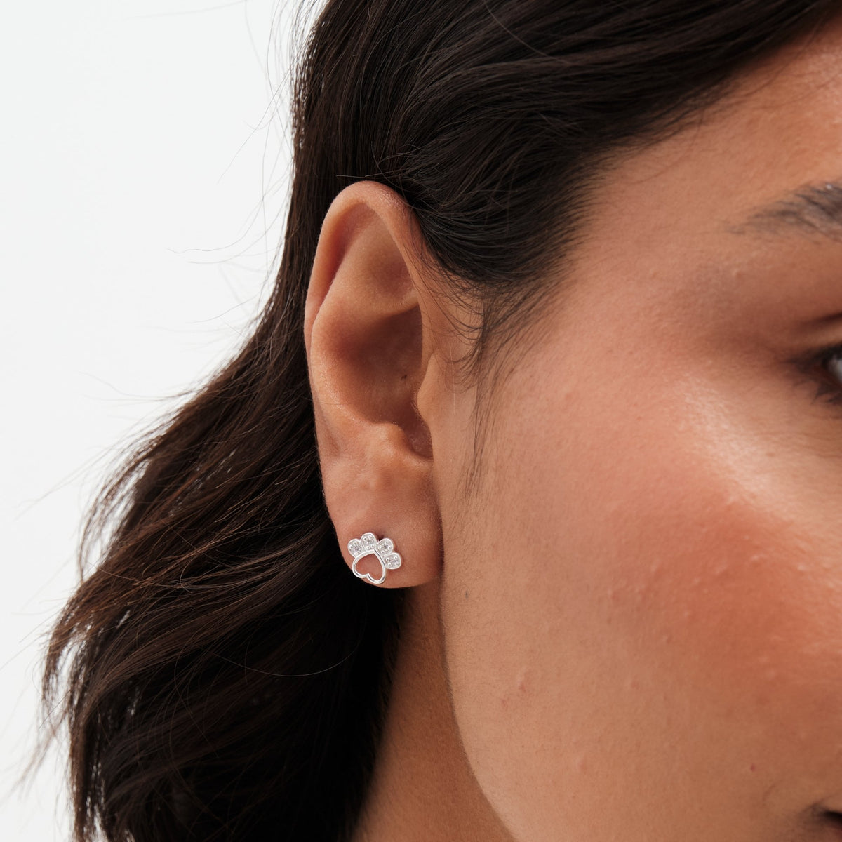 Simply Silver Sterling Silver 925 Polished and Cubic Zirconia Open Paw Print Earrings