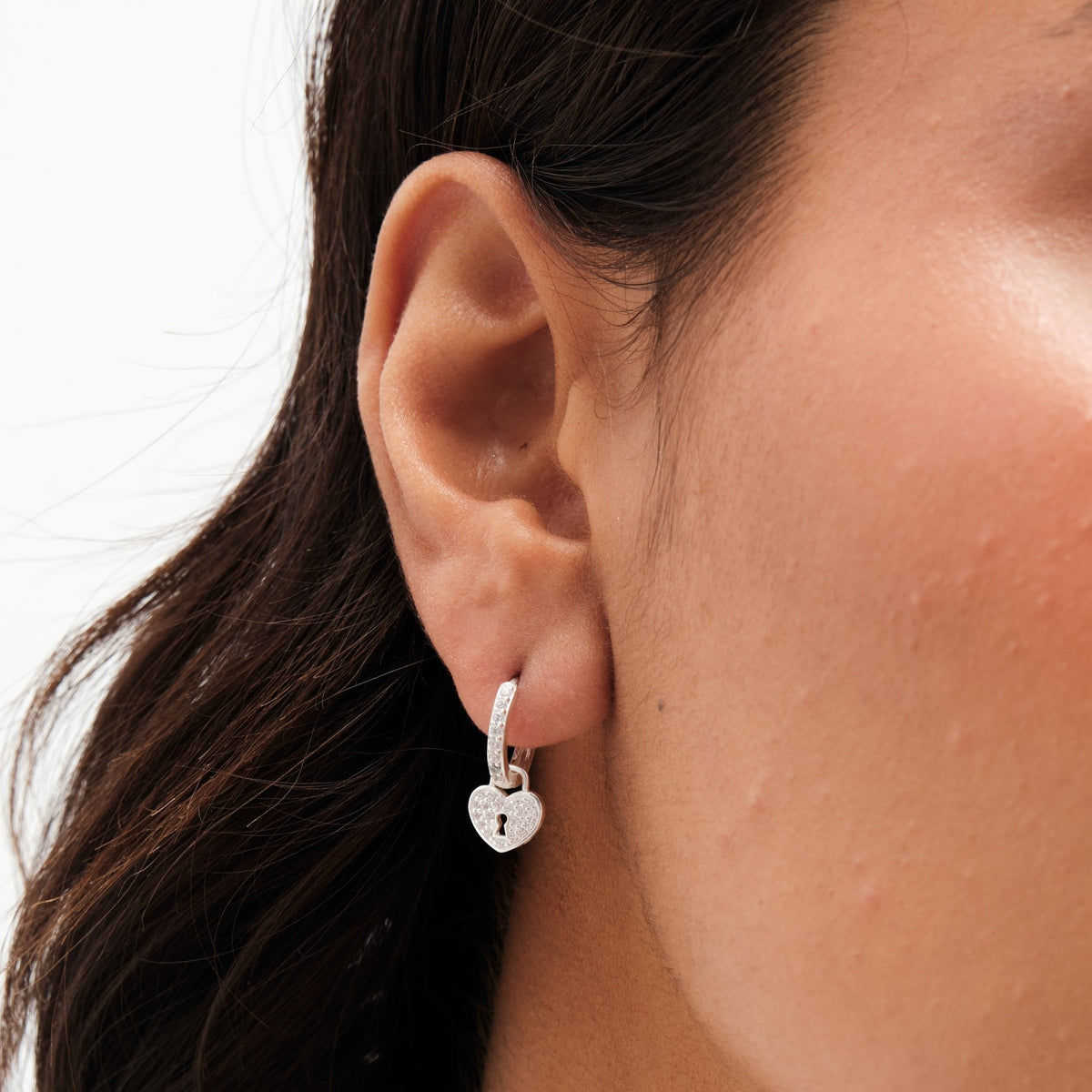 Simply Silver Sterling Silver 925 Pave Padlock Charm Hoop Earrings