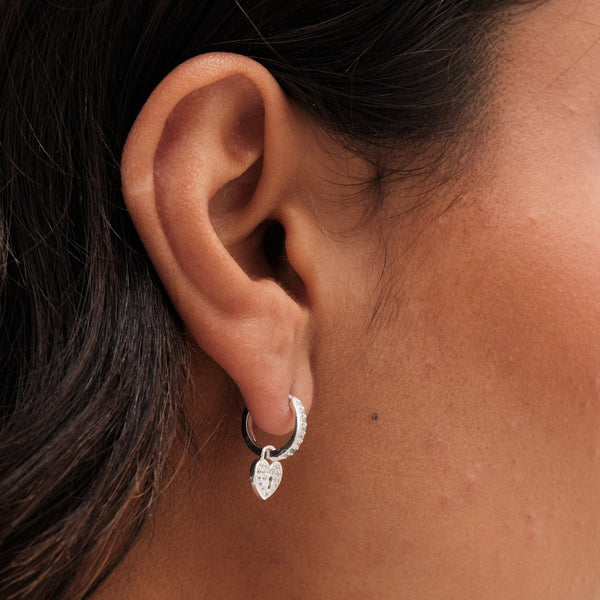 Simply Silver Sterling Silver 925 Pave Padlock Charm Hoop Earrings