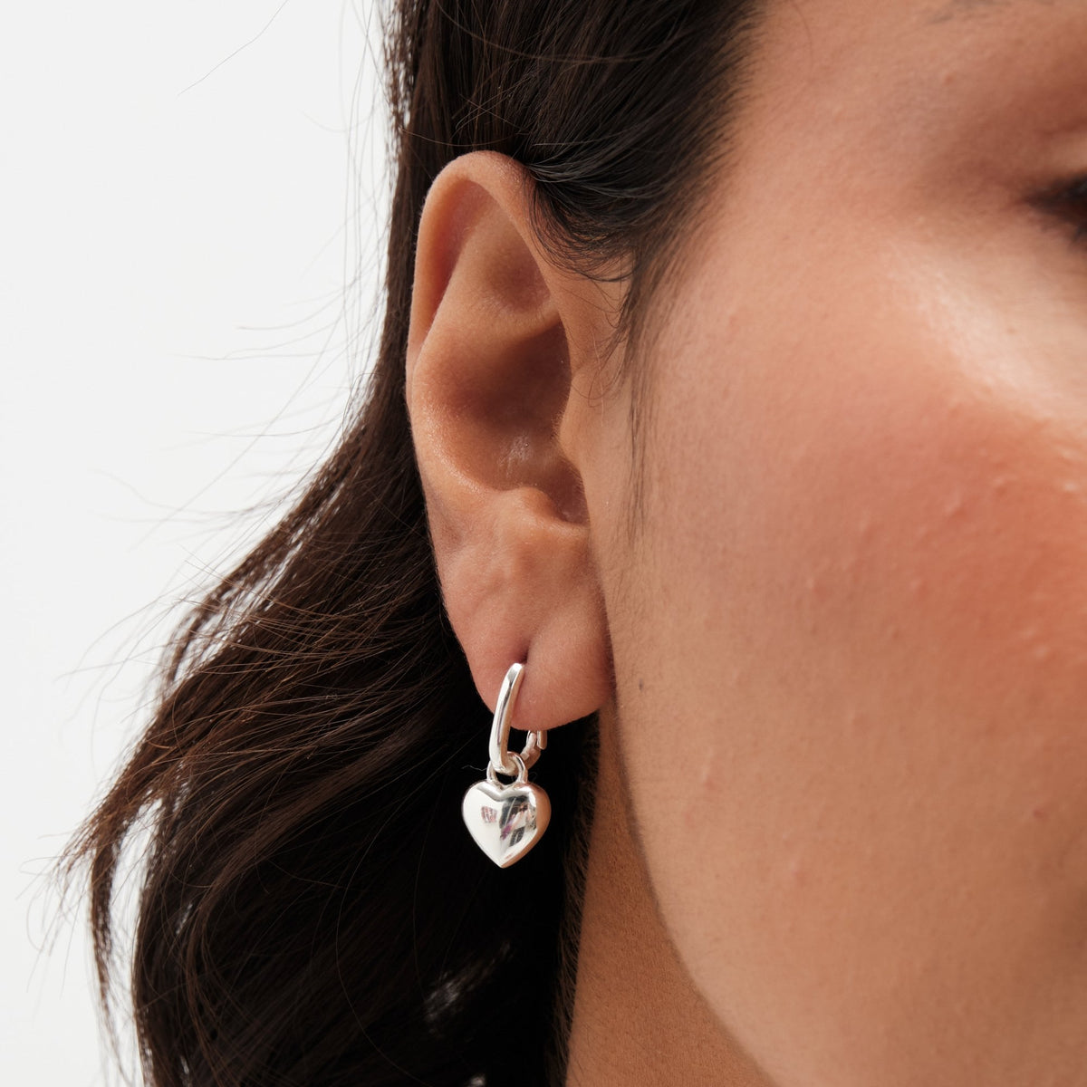Simply Silver Sterling Silver 925 Polished Puff Heart Charm Hoop Earrings