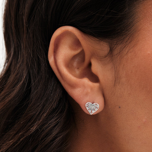 Simply Silver Sterling Silver 925 Cubic Zirconia Sunburst Heart Stud Earrings