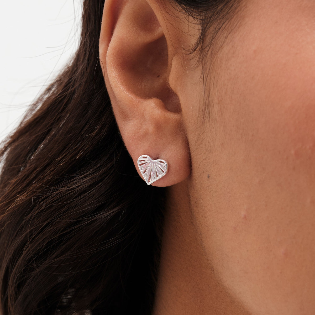 Simply Silver Sterling Silver 925 Cubic Zirconia Sunburst Heart Stud Earrings