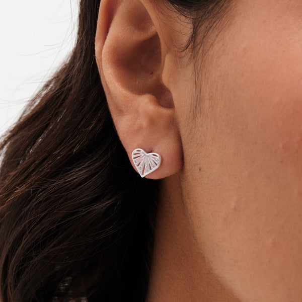 Simply Silver Sterling Silver 925 Cubic Zirconia Sunburst Heart Stud Earrings