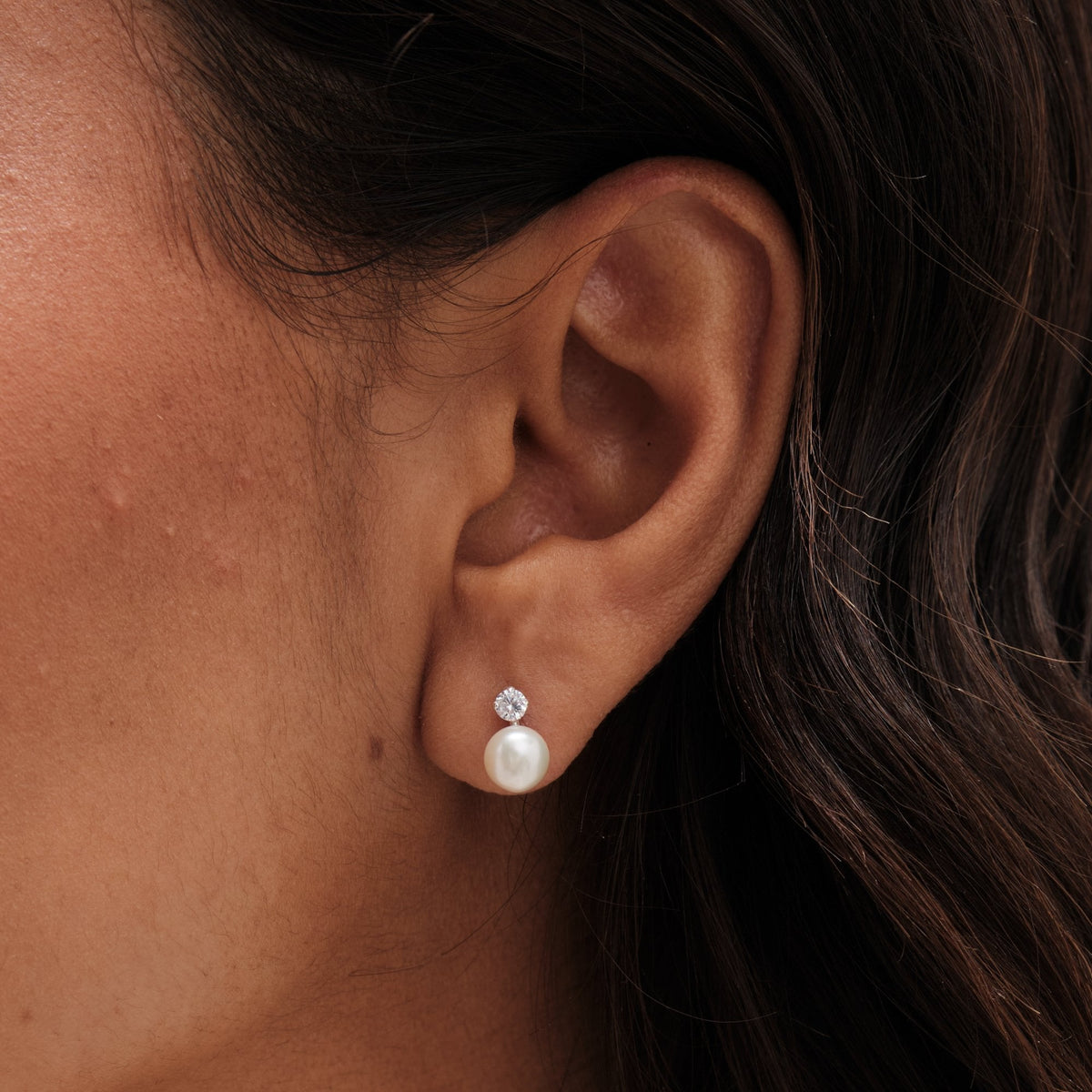 Simply Silver Recycled Sterling Silver 925 Pearl and Cubic Zirconia Stud Earrings
