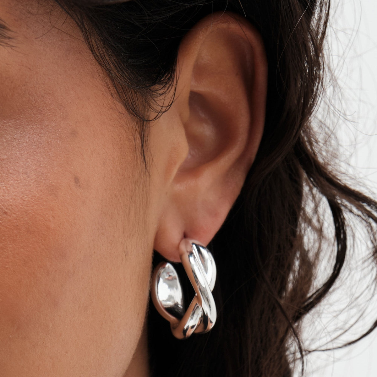 Mood Silver Polished Weave Hoop Earrings
