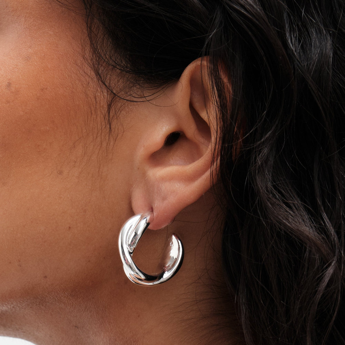 Mood Silver Polished Weave Hoop Earrings