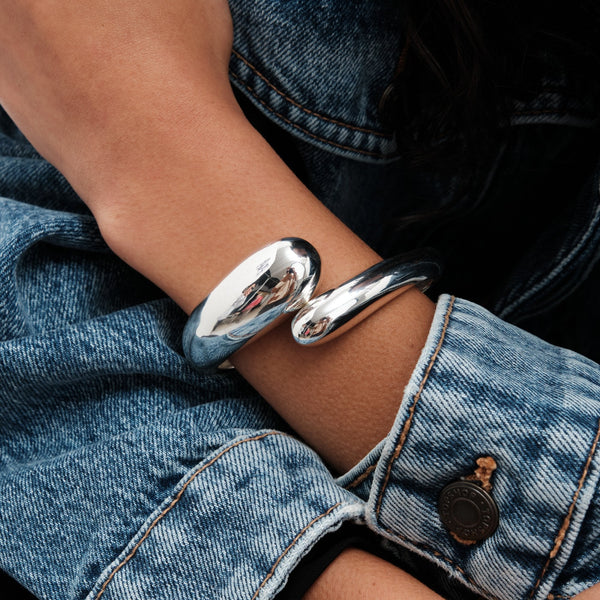 Mood Silver Polished Orb Hinge Cuff Bracelet