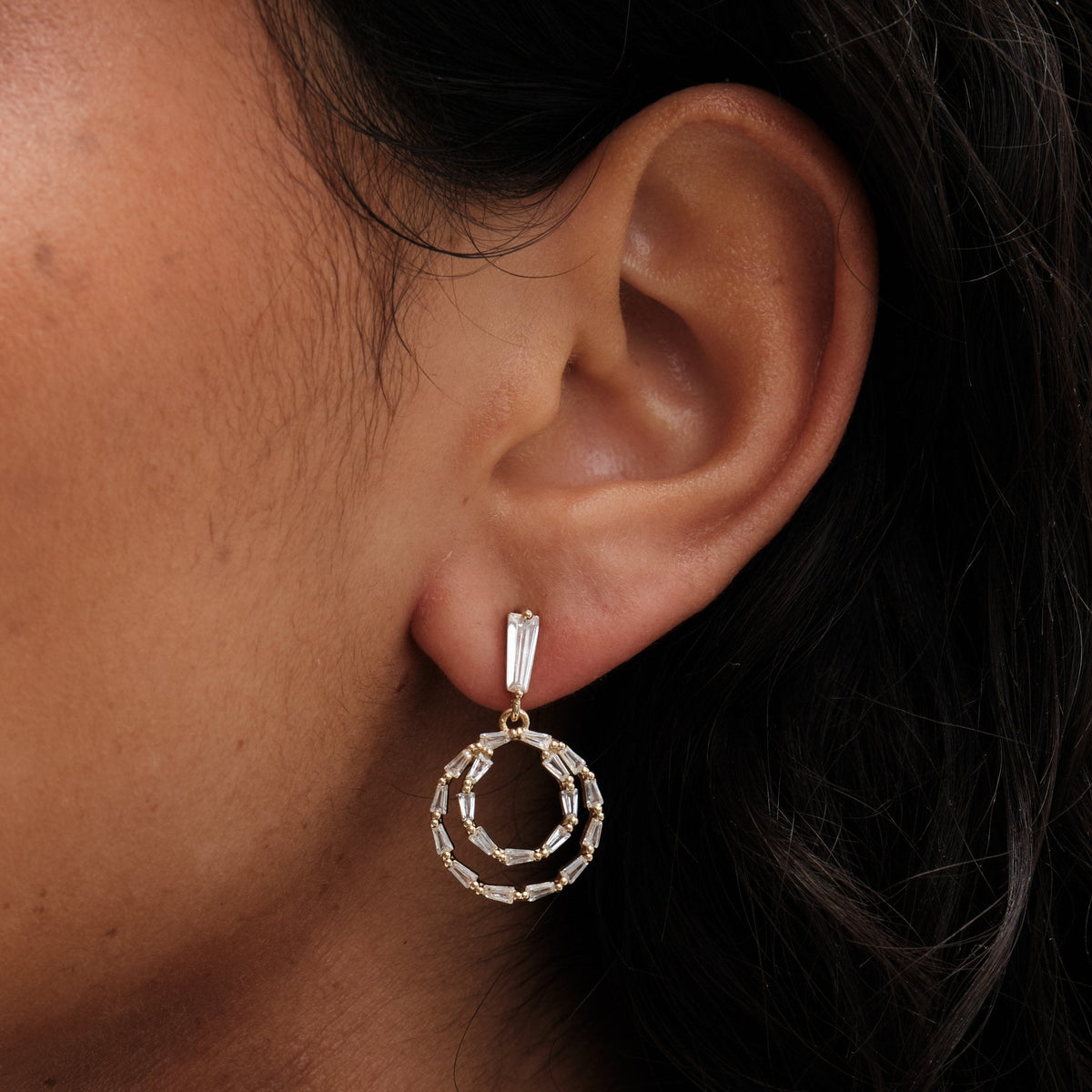 Mood Silver Crystal Cubic Zirconia Mini Forward Facing Drop Earrings