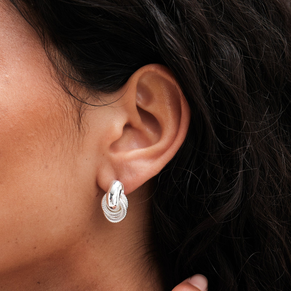 Mood Recycled Silver Textured Twist Mini Doorknocker Earrings