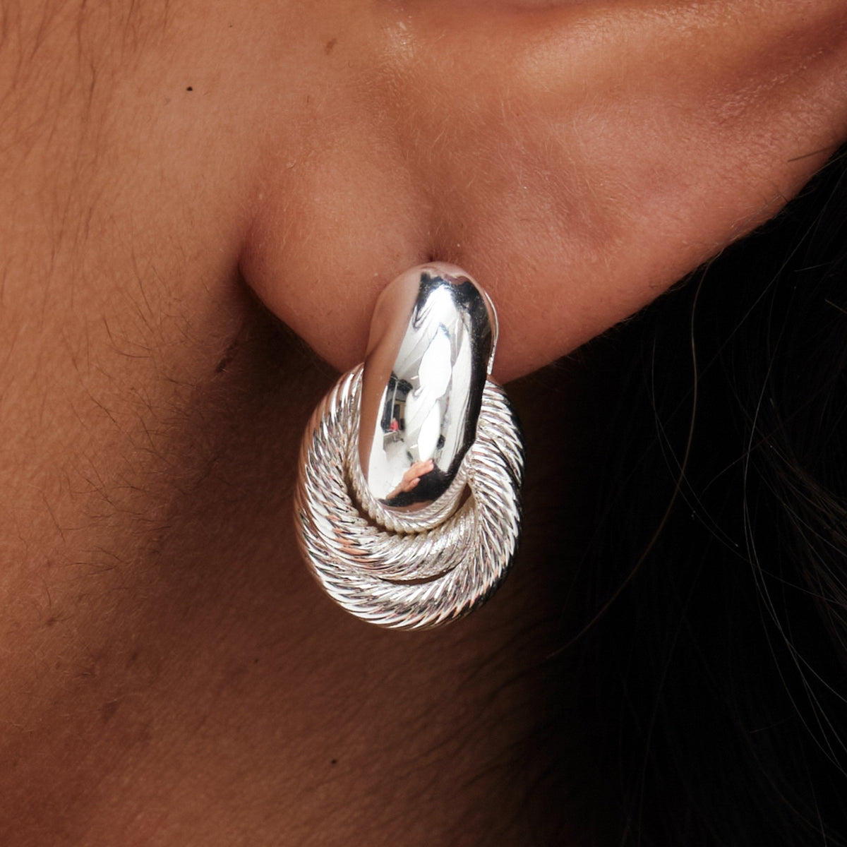 Mood Recycled Silver Textured Twist Mini Doorknocker Earrings